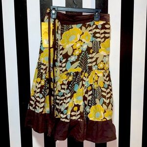 Wrap Skirt Brown/Yellow/Blue Retro Ruffle Wrap Vintage 90s Dead Stock One Size